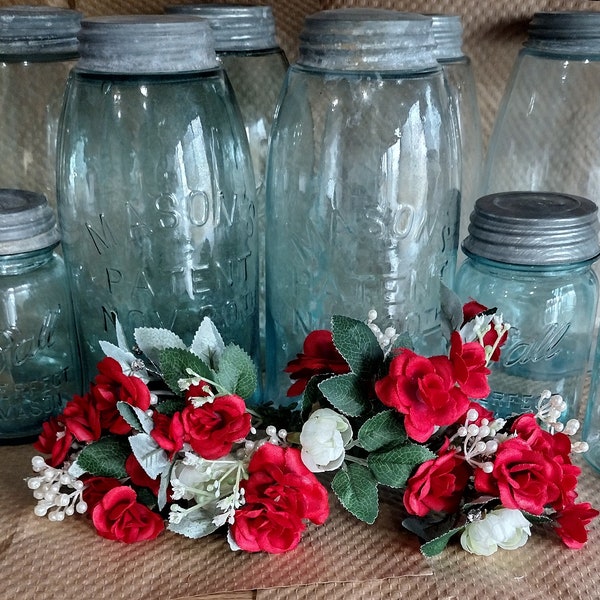 Antique, collectable blue glass mason jars
