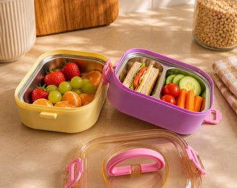 Leak Resistant Bento Lunch Box Stainless Steel 2 Tier Food Container Mess Free