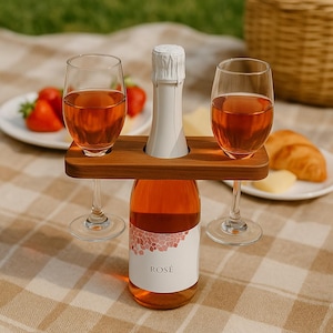 Portavasos de madera - Madera natural, Regalos de cumpleaños, Accesorio para picnic, Accesorio para vino en la playa, Día de la Madre 2025