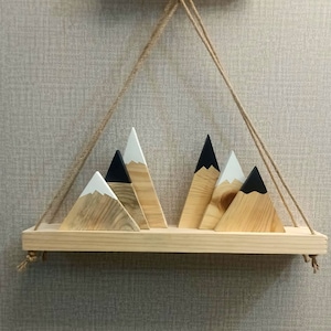 Natural wooden mountain ornaments for shelf or tabletop