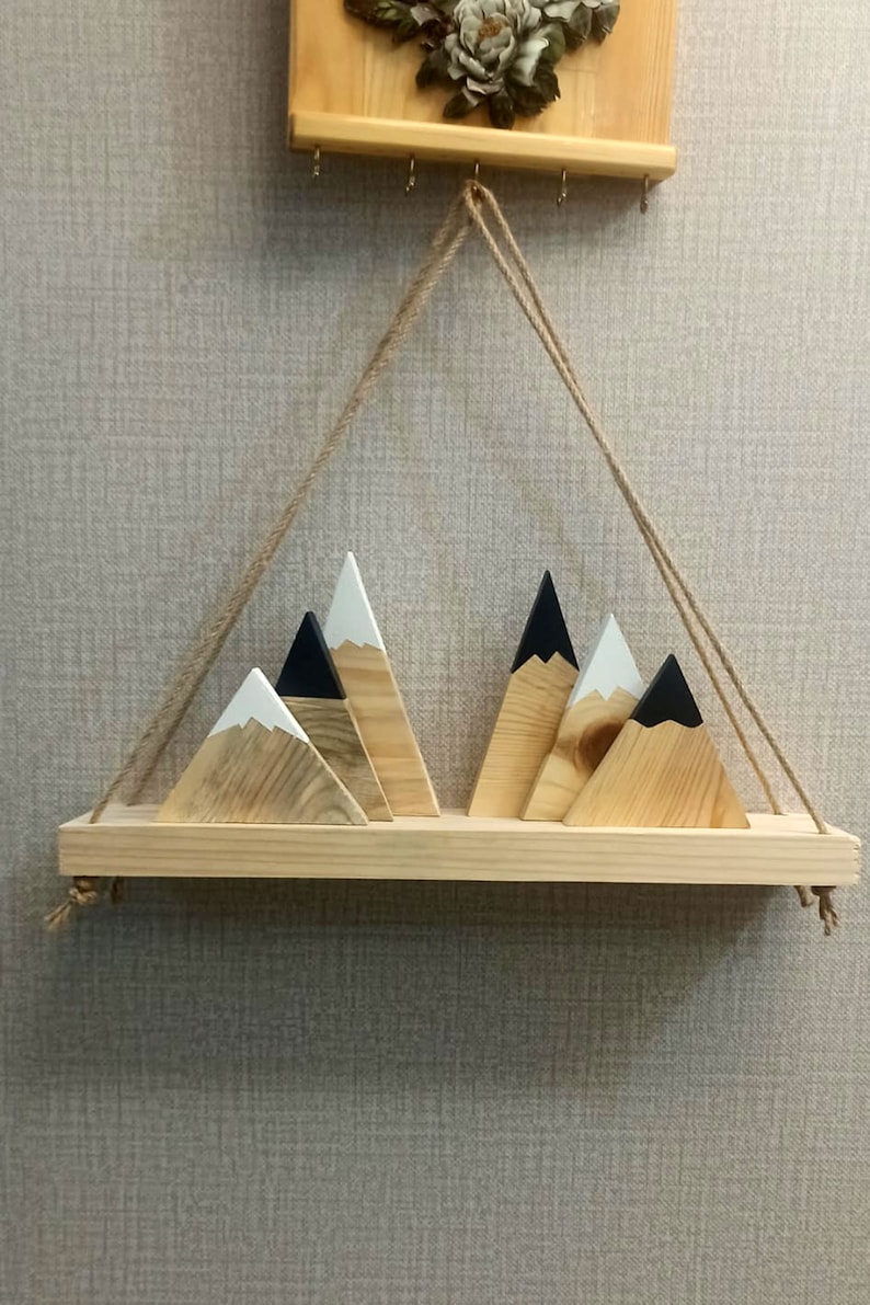 Natural wooden mountain ornaments for shelf or tabletop