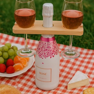 Portavasos de madera para vino, portavasos para 2 vasos, estante portátil para copas de vino, Día de la Madre 2025, regalos de boda