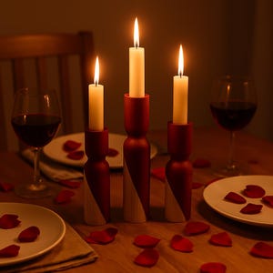 Wooden Candle Holder for Table Decor, Handmade Natural Wood Candlestick, Minimal Rustic Candle Stand for Cozy Scandinavian Homes