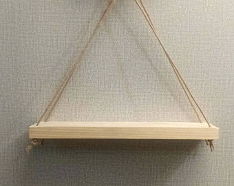 Compact Hanging Plant Shelf with Rope, Pine Wood Wall Shelf
