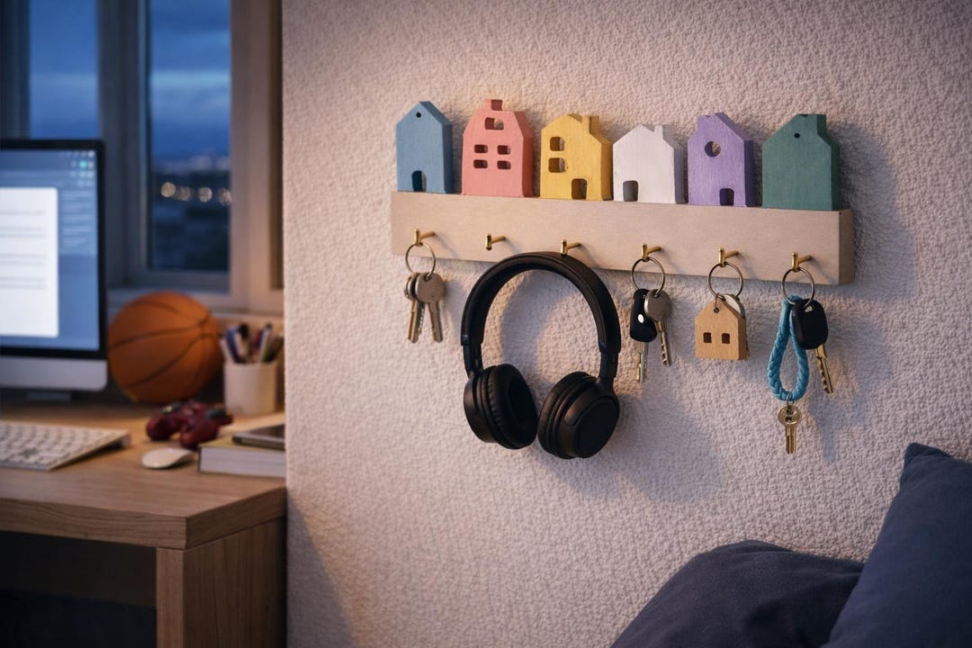 Pastel Wooden Key Holder Entryway Wall Organizer House Key Hook Rack - Etsy