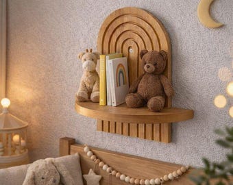 Arched Wooden Nursery Shelf: Kids Room Decor, Baby Storage Wall Unit