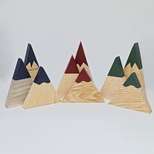 Mountain Wood Decor for Tabletop Display, Wooden Mountain Range Art for Rustic Shelf Styling, Modern Nature Inspired Room Accent