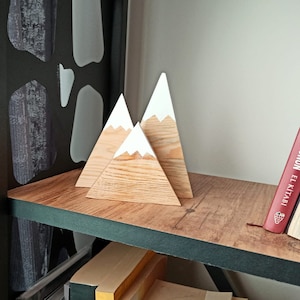Handmade natural wood mountain decor for boho interiors