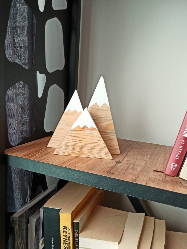 Handmade natural wood mountain decor for boho interiors