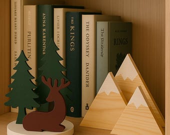 Natural Wood Forest Scene Decor, Rustic Deer and Pine Tabletop Display
