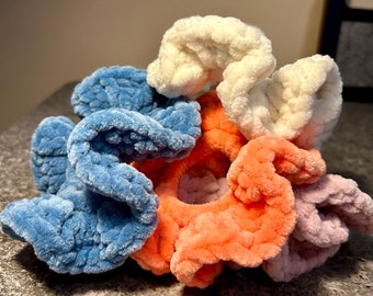 Velvet Crochet Scrunchies • Handmade Comfortable Hair Ties • Soft Crochet Hair Accessory