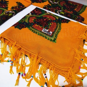 KURDİSH SCARF Beaded Yellow - Mardin Local Scarf, Kurdish Floral Scarf, Ethnic Beaded Scarf