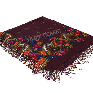 KURDİSH SCARF Beaded Burgundy - Mardin Local Scarf, Kurdish Floral Scarf, Ethnic Beaded Scarf
