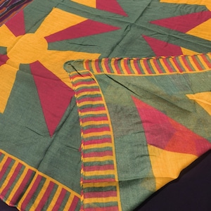 Kurdish Red Green Yellow Silk Scarf, Traditional Ethnic Shawl for Newroz