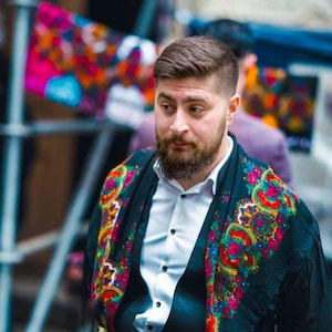 Black Kurdish Scarf • Ethnic Floral Tassel Shawl