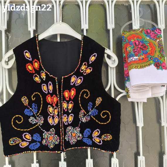 Handmade Velvet Vest, Beaded-sequin Floral Embroidered Women's