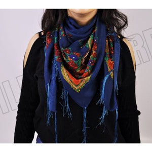 KURDİSH SCARF, Kurdish Floral Scarf, Russian Scarf with Ethnic Floral Tassels, Ethnic Scarf