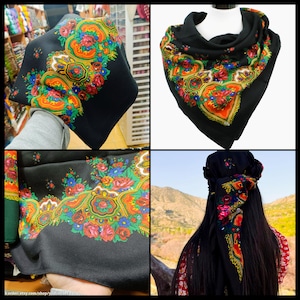 KURDİSH SCARF • Black Kurdish Fashion Scarf • Kurdish Floral Scarf • Boho Folk Style • Ethnic Shawl • Luxury Scarf| Personalized Gift