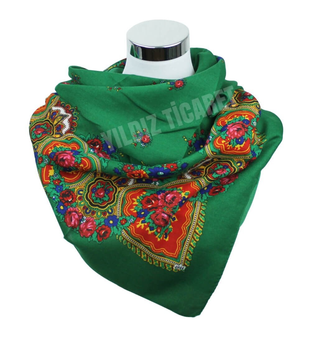 KURD SH SCARF Green Kurdish Floral Scarf Russian Scarf with Ethnic Floral Ethnic Scarf