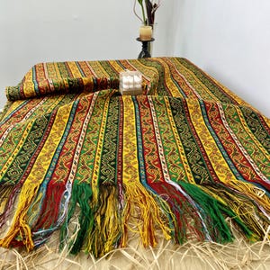 Kurdish Hand-Woven • Ethnic Pattern Tablecloth • Kilim Woven Fringed Tablecloth • Multipurpose Bohemian Style Ethnic Fabric for Home Decor