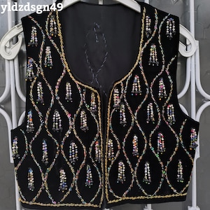 Handmade Velvet Vest, Beaded-sequin Floral Embroidered