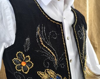 ベスト ジレ BEADS EMBROIDERY VEST レディース Handmade Velvet Vest, Beaded-sequin Floral Embroidered Black