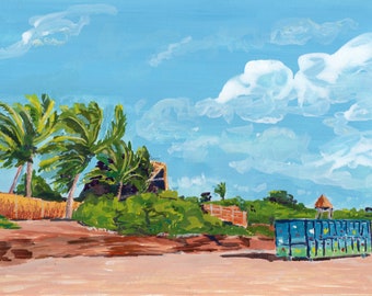 Tulum Beach Mexico No. 1 Painting - Original Gouache Painting 7x10