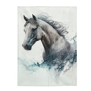 Horse Blanket | Watercolor Horse | Velveteen Plush Blanket | Rodeo | Horse Show Blanket | Equestrian Blanket | Bedroom Throw | Horse Lover