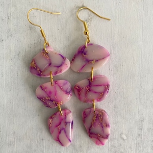 Purple marble circle polymer clay earrings