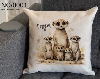 Personalised Meerkats Cushion Cover, Meerkats Scatter Cushion, Custom Name Pillow, Name Cushion Meerkats Pillow Cushion Cover Gift