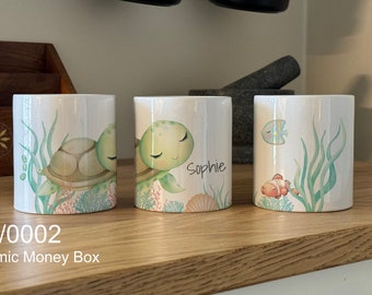 Personalised Money Box, Personalised Sea Turtle Money Box, Personalised Baby Christening Birthday Baptism Nursery Keepsake, New Baby Gift