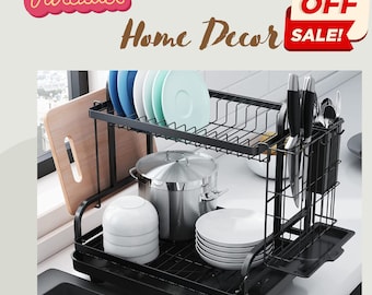 Kitsure Dish Drying Rack- Space-Saving, for Kitchen Counter, Durable  Stainless Steel Rack with a Cutlery Holder, for Dishes, Knives, Spoons, and