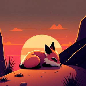 Sleepy Fox at Sunset Phone Wallpaper Instant Download Iphone Home Screen Background