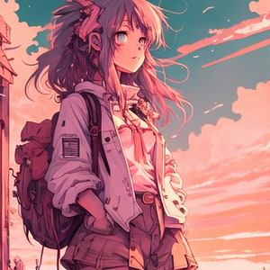 Anime Girl Pastel Skies Phone Wallpaper Instant Download Iphone Home Screen Background