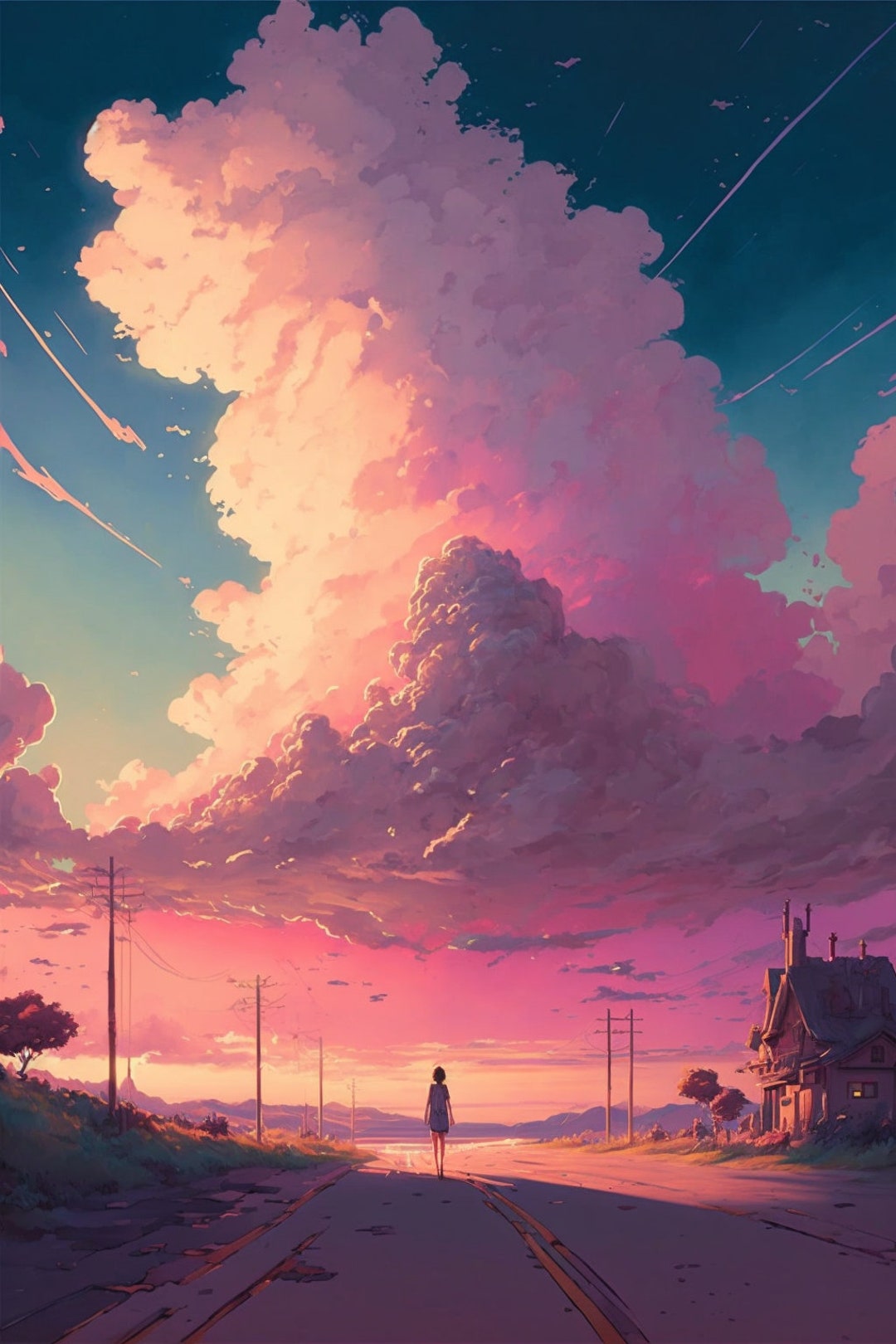 Anime Girl Pastel Skies Phone Wallpaper Instant Download iPhone Home Screen  Background 