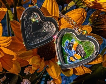 Cottagecore/Fairycore Bumble Bee Heart-Shaped Silver Locket Necklace