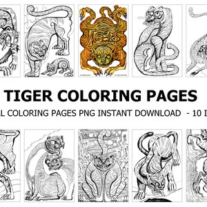 PNG 10 Pages  Digital Coloring Book  Coloring Pages Digital Printable Stress Relief Tiger Coloring Book for IPad Procreate Coloring pack