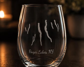 Finger Lakes etched wine glass