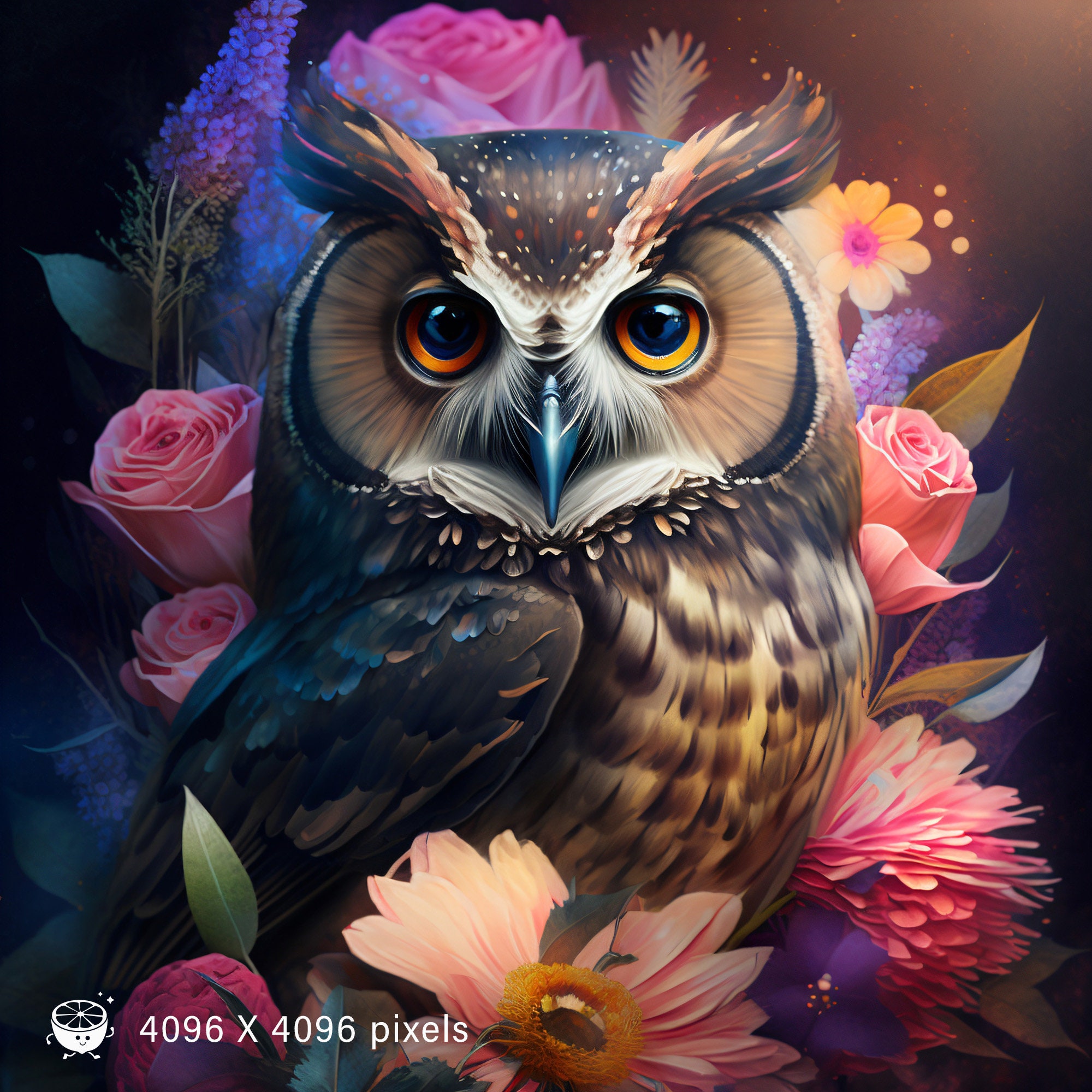 Owl Clipart With Flower Background Instant Downloadable - Etsy