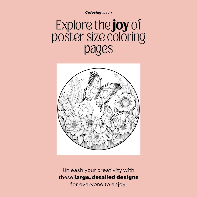 Butterfly and Flowers Coloring Page: Printable Jpeg & PDF (instant ...