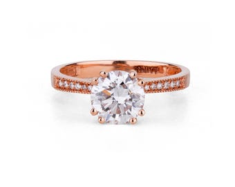 Round Solitaire Engagement Ring – Pave Band Bridal Ring