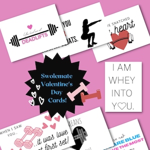 Valentijnsdag Swolemate-kaarten, afdrukbare tags, buff-besties, sportschoolvrienden, liftliefhebbers