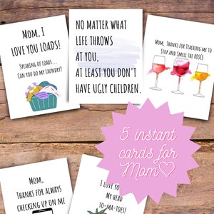 Biglietti d'auguri per mamme, Festa della mamma, San Valentino, Compleanno della mamma, Solo perché, Biglietti pieghevoli, Miglior mamma, Download istantaneo, Cartoline divertenti