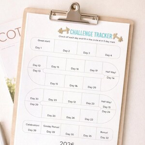 Planificador de retos de 30 días para imprimir / Registro de hábitos / Planificador de retos de entrenamiento para imprimir / Registro de objetivos para mujeres / Tabla de progreso mensual
