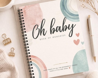 Livro de Memórias do Bebê para Imprimir | Diário do Bebê para Mamães | Páginas de Lembranças para Novas Mamães | Acompanhamento dos Marcos da Gravidez e do Bebê | Presente para Chá de Bebê para Imprimir