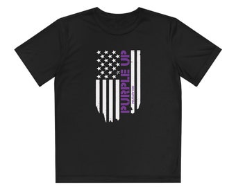 T-shirt pour jeune compétiteur à rayures mauves, enfant militaire - violet