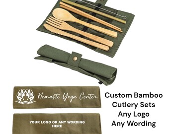 Custom Logo Bamboo Cutlery Set: Reusable Utensils with Pouch