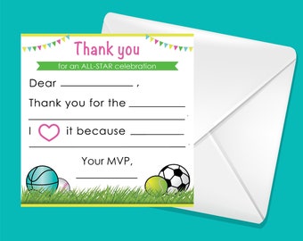 Fill in the Blank Thank You Note - Digital File - Sports