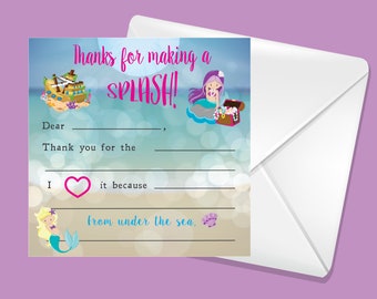 Fill In the Blank Thank You Note - Digital File - Mermaid Theme