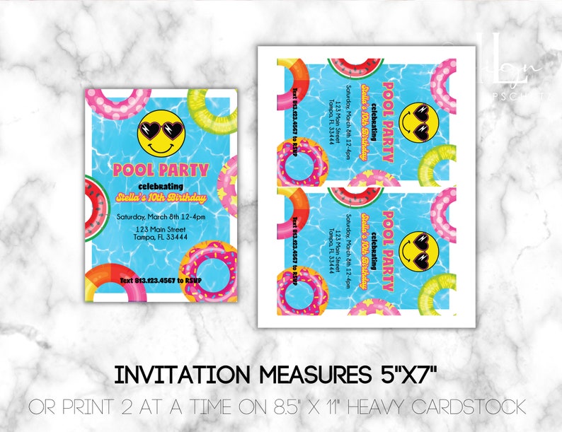Smiley Face Preppy Pool Party Invitation, Pool Party Printable Invite ...